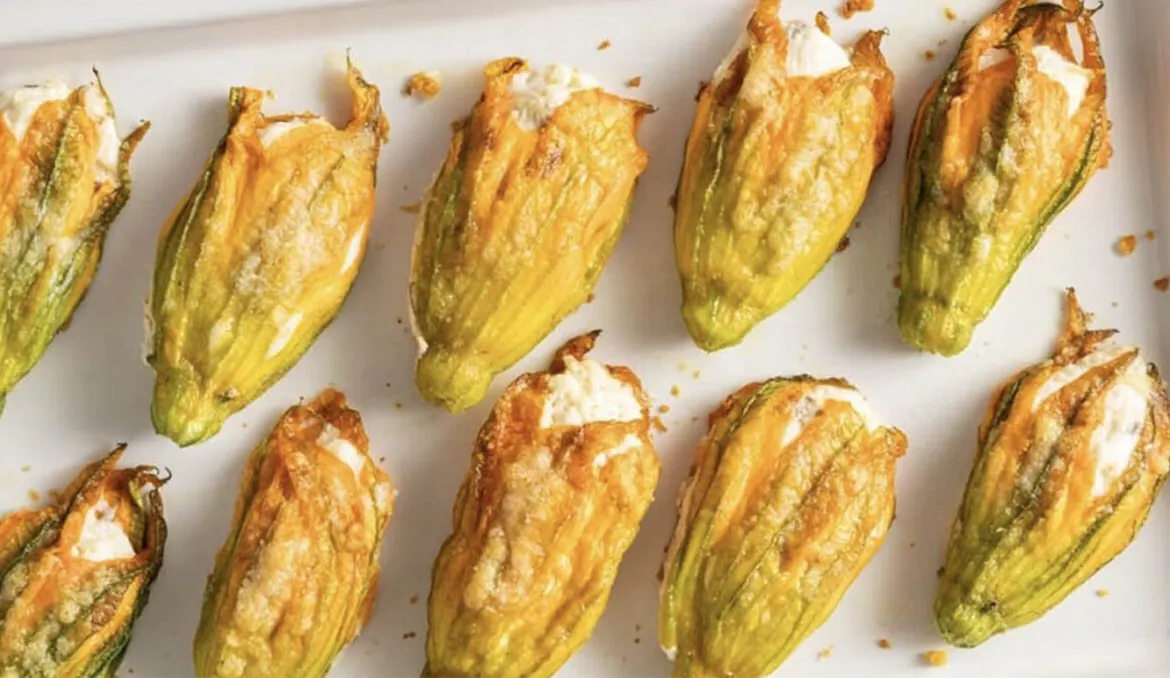 Fiori di zucca al forno con ricotta e acciughe